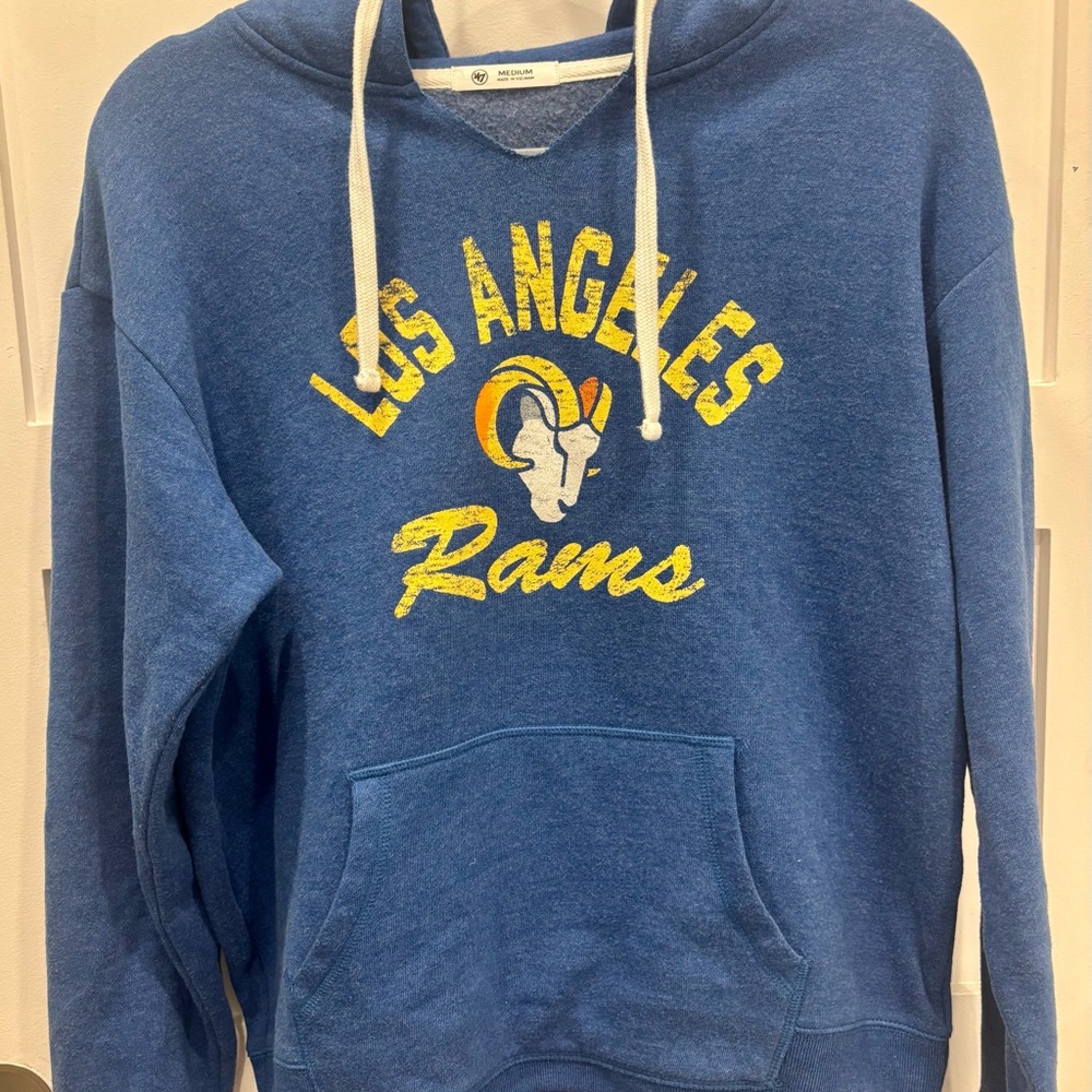 '47 Women’s V-Neck Medium Blue Hooded Los Angeles Rams Sweatshirt
